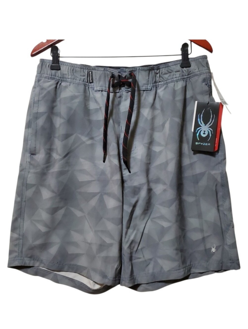 New Men's Swim Shorts Gray Geometric By Spyder Size Lg
